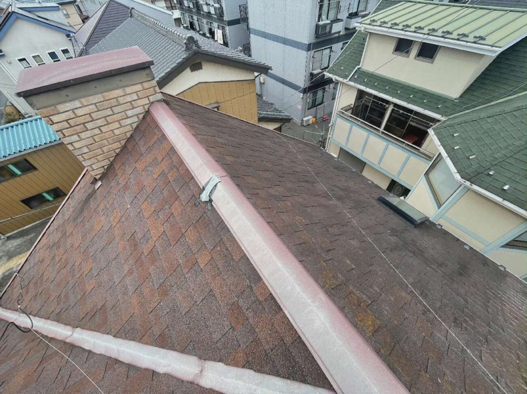 屋根塗装前の様子。
